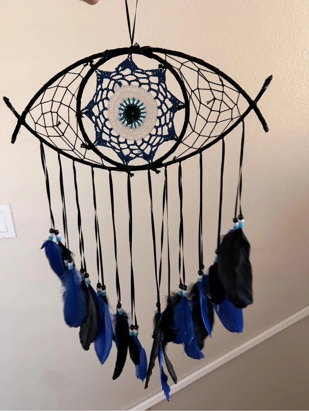Handcrafted Blue and Black Eye Dreamcatcher Wall Decor